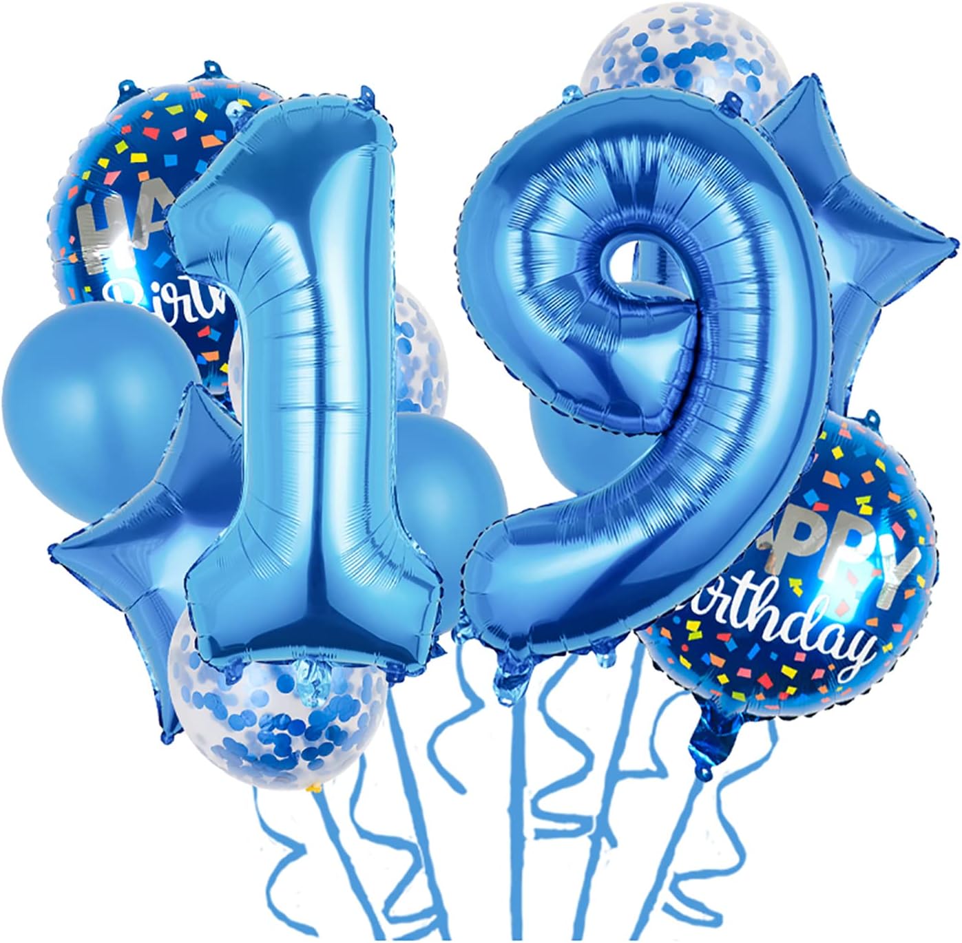 11 pcs Foil Balloons 19 Year Old for 19th Birthday Party Supplies Decoration (19th, Blue)