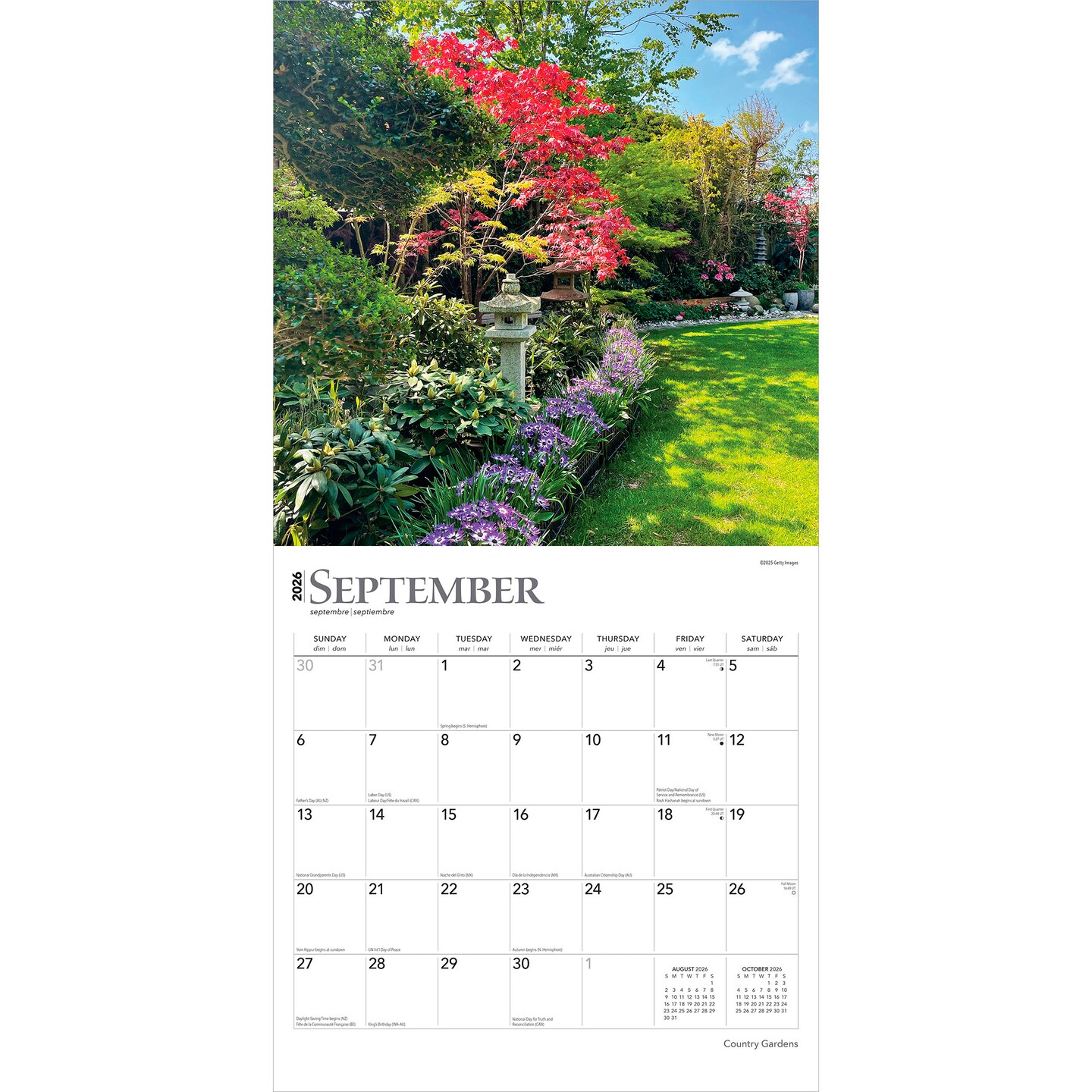 Country Gardens | 2026 12 x 24 Inch (Hanging) Monthly Square Wall Calendar | Plastic-Free