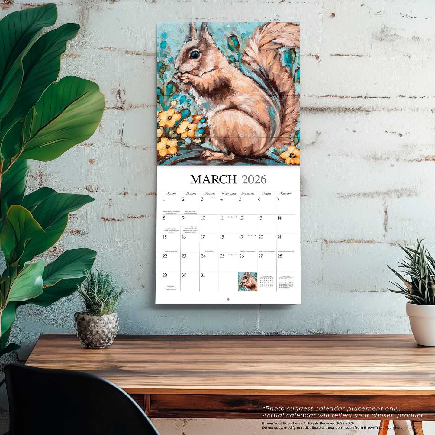 Barnyard Friends | 2026 12 x 24 Inch (Hanging) Monthly Square Wall Calendar | Featuring the Artwork of Molly Strong | Plastic-Free