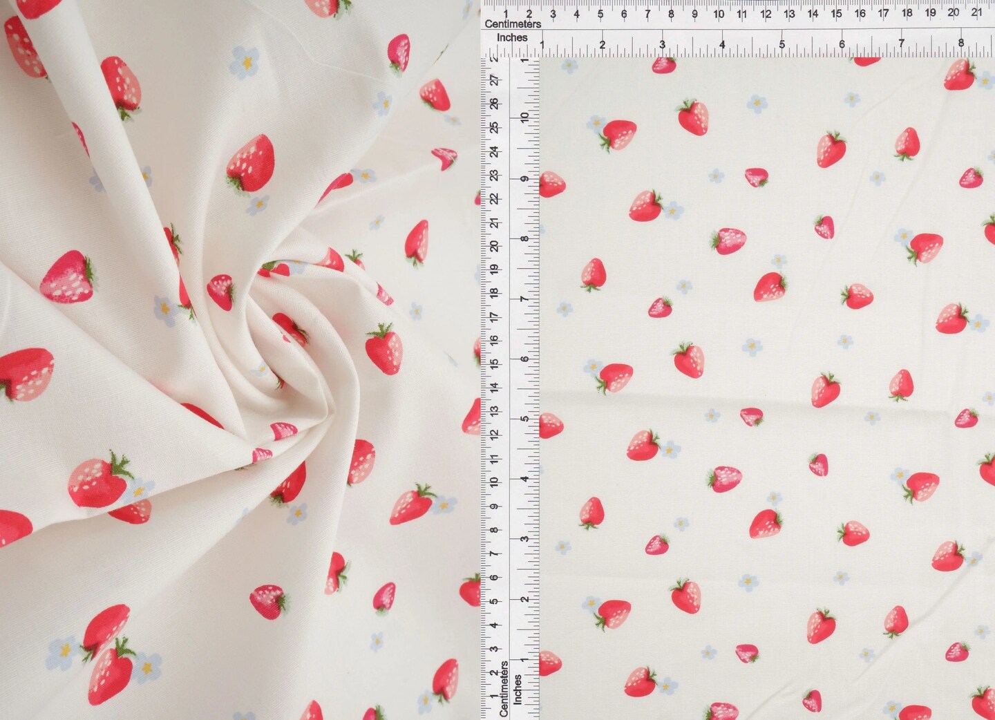 1 Yard Stretch Poplin Strawberry Print Fabric, 57/58&#x2033; Wide Cotton Spandex Blend