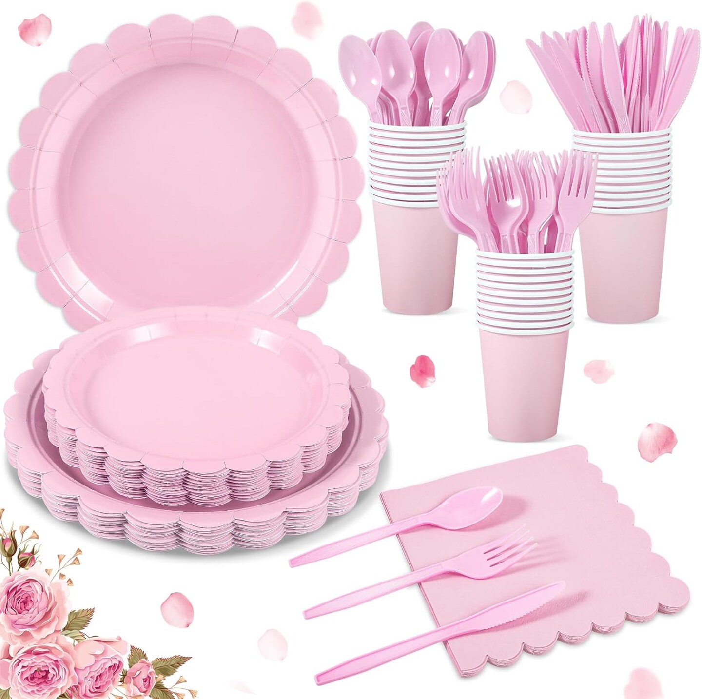 175Pcs Light Pink Baby Shower Supplies Set – Plates, Napkins, Cups & Cutlery (Light Pink)