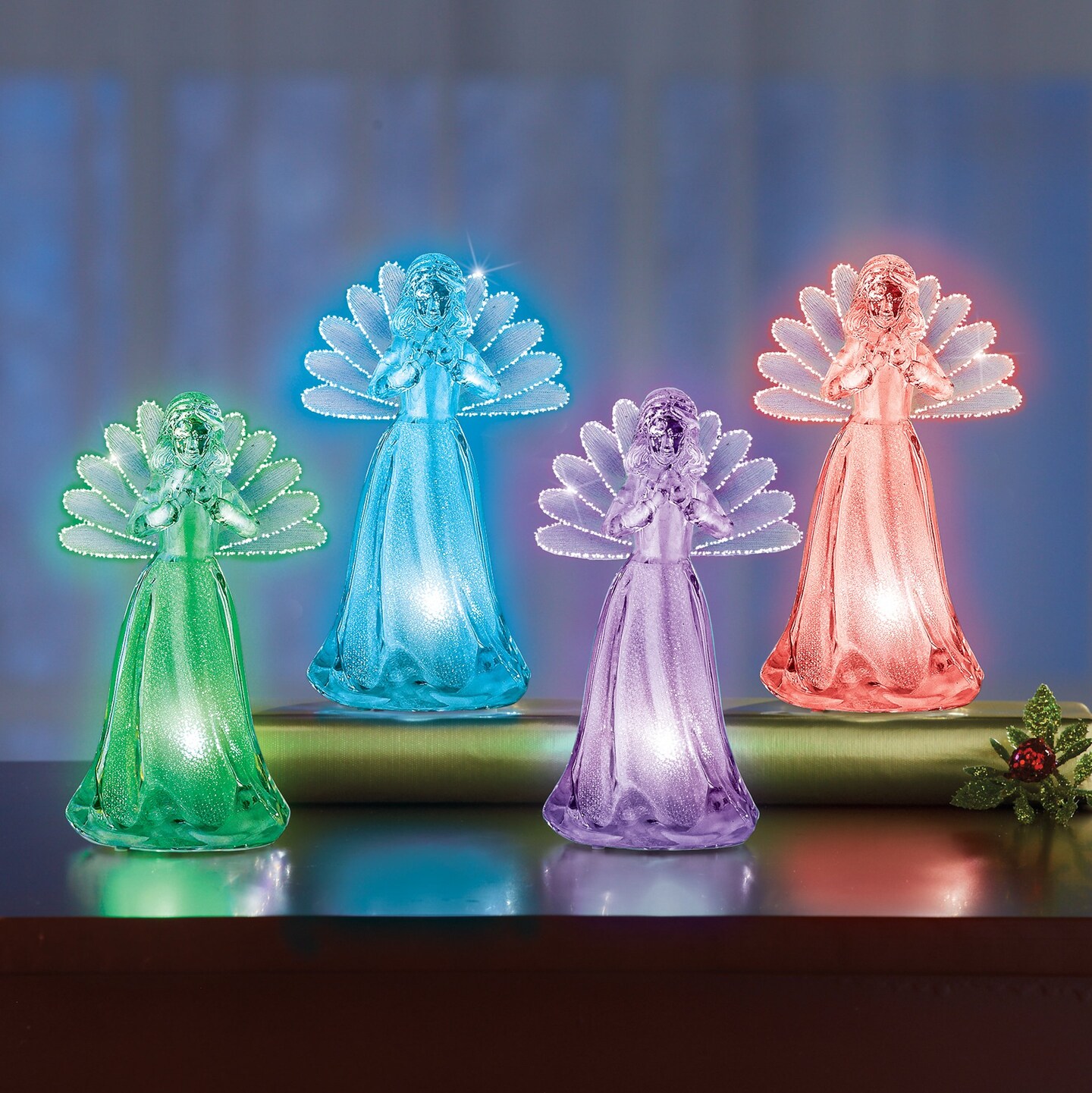 Collections Etc Color-Changing Fiber Optic Angels - Set of 4