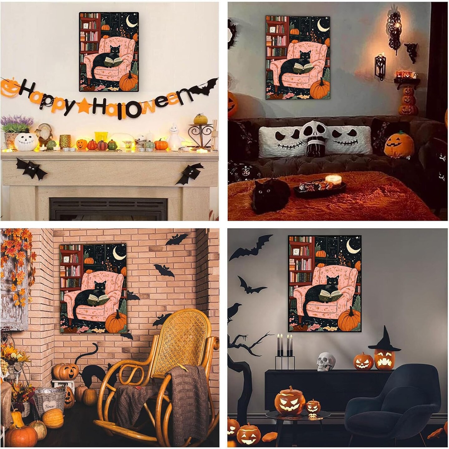 Black Cat Paint by Numbers for Adults, Halloween Paint by Number on Canvas Without Frame