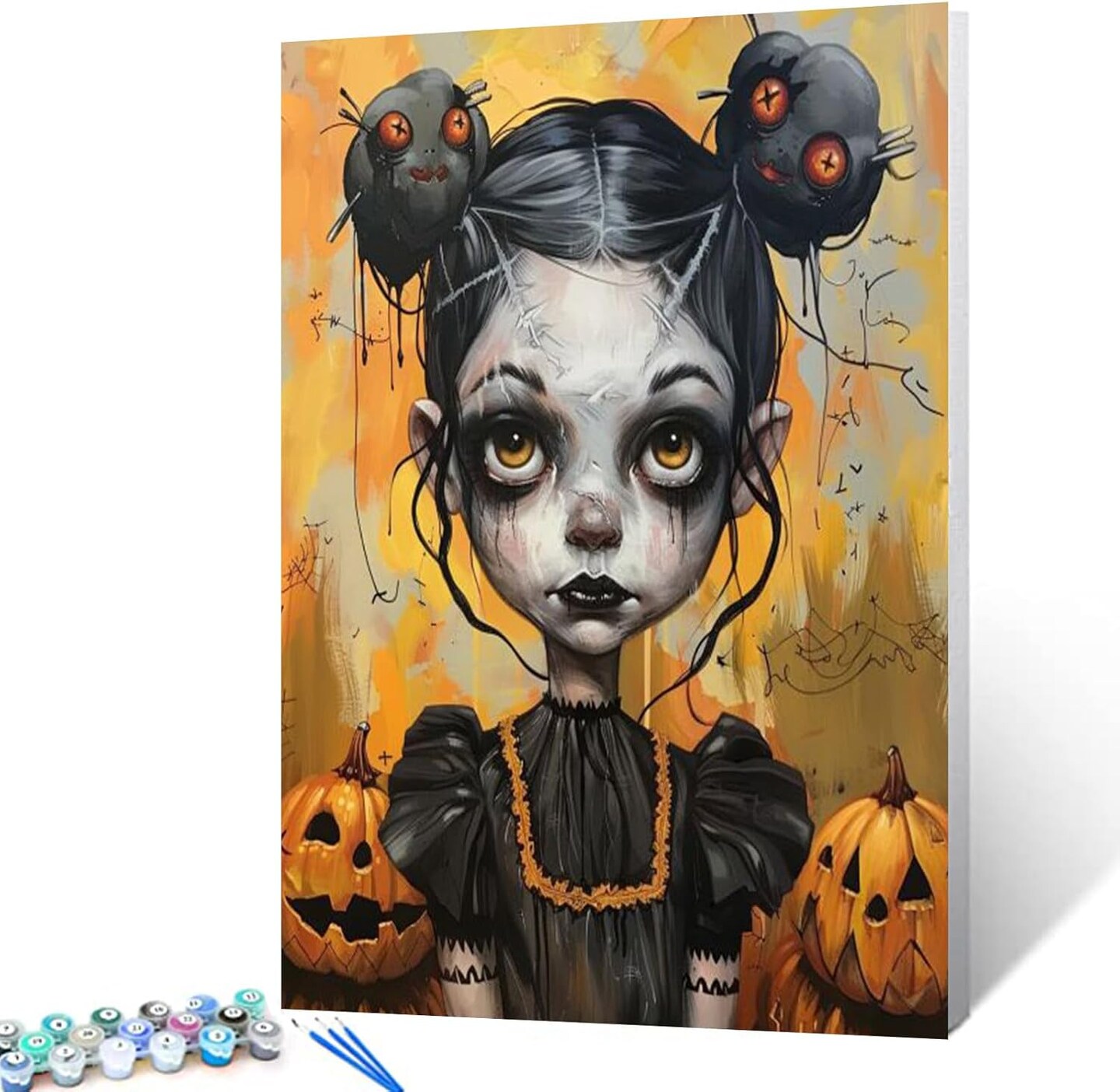 Halloween Pumpkin Strange Girl Paint by Numbers Kit – Cute Weird Girl Portrait DIY Painting on Canvas with Acrylic Paints & Brushes for Adults & Beginners, 16x20 Inch (No Frame)