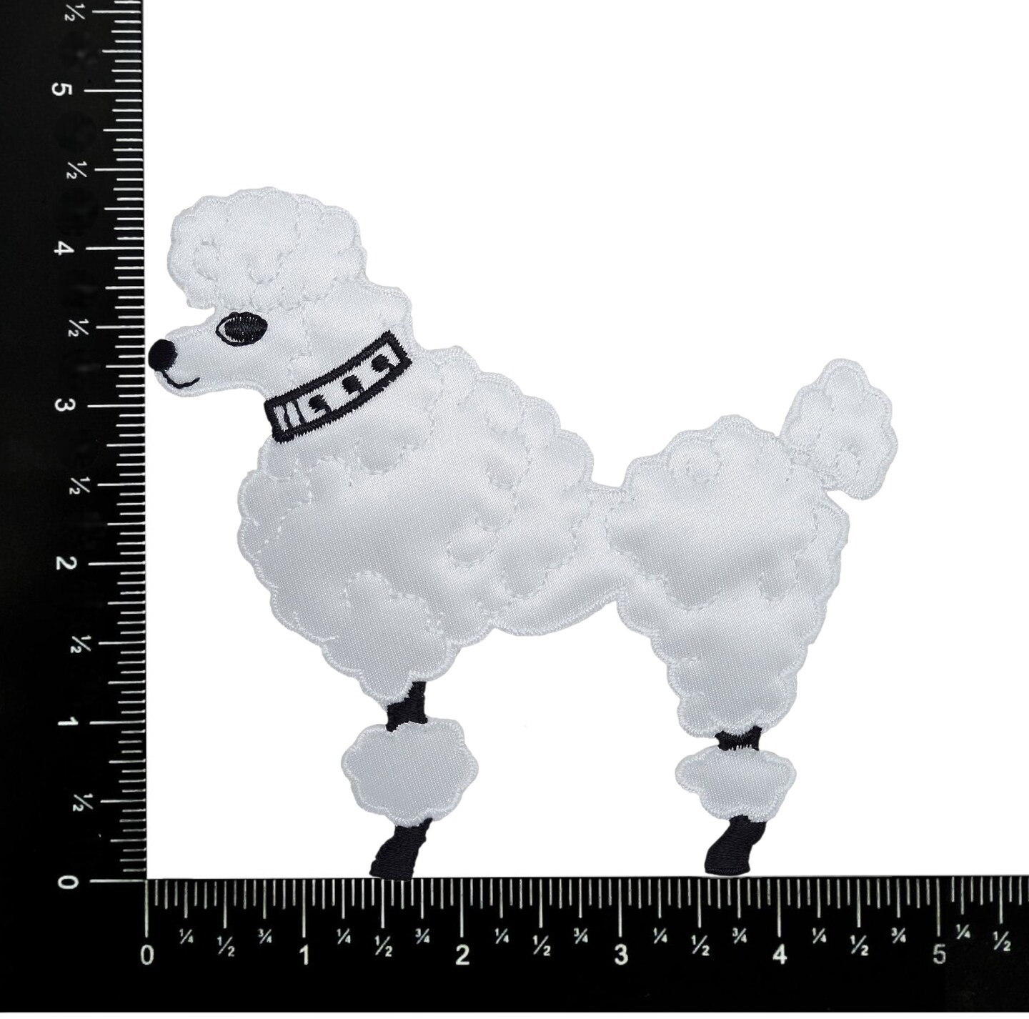 4.5 inch - Medium 50s White Poodle, Facing Left Embroidered, Iron on Patch