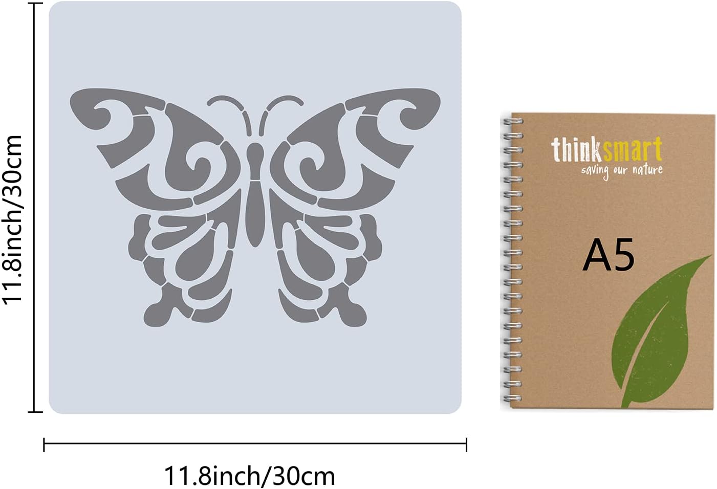 12"x12" Butterfly Mandala Stencil – Reusable Plastic Template for Painting on Wall, Wood, Fabric, Tile, Canvas, Crafts & DIY Home Decor