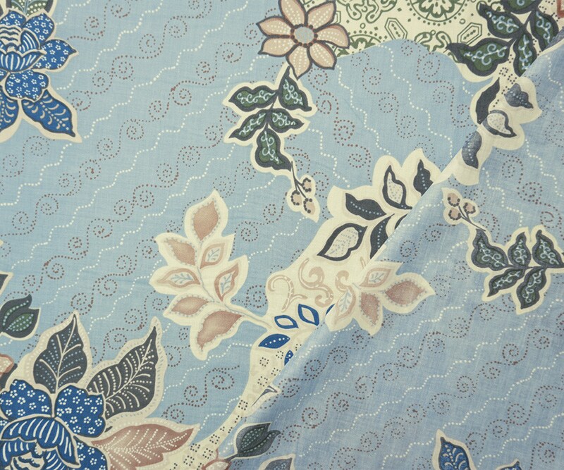 Blue-Ivory-Multi Cotton Floral Printed Lawn Woven Fabric By the Yard