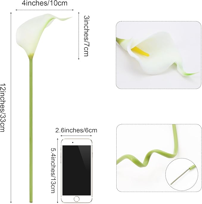 24 PCS White Fake Flowers Artificial Calla Lily Silk Flowers Real Touch for Mother's Day Easter Home Kitchen Decor Wedding Bouquet Office Spring Decoration