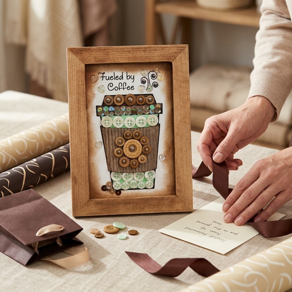DIY Button Art Kit – “Fueled by Coffee” Framed Craft – Easy Craft for Adults & Kids