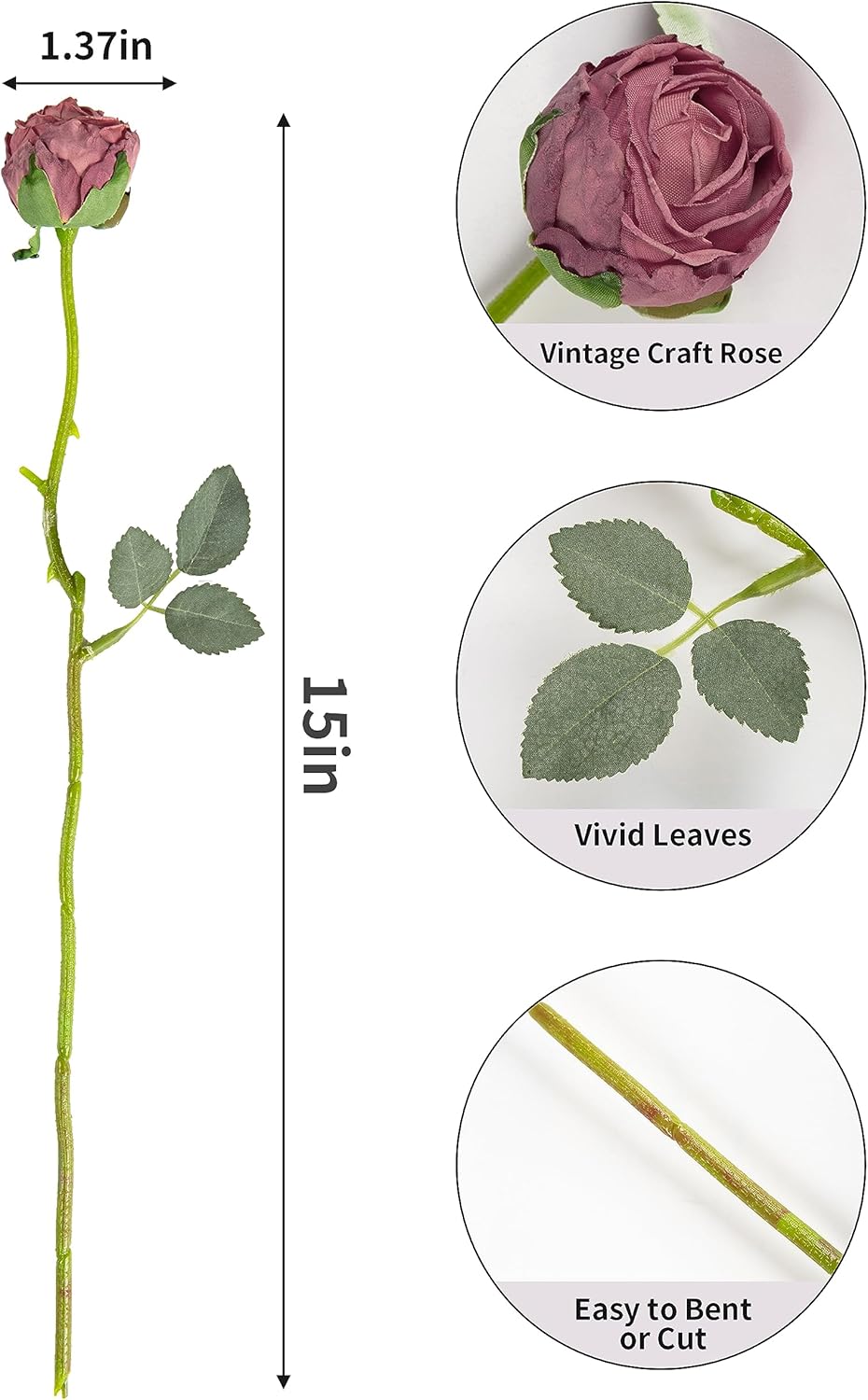 24-Piece Dusty Rose Artificial Silk Roses – Long Stem Faux Rose Bouquets for Wedding Centerpieces, Party Decorations & Home Arrangements