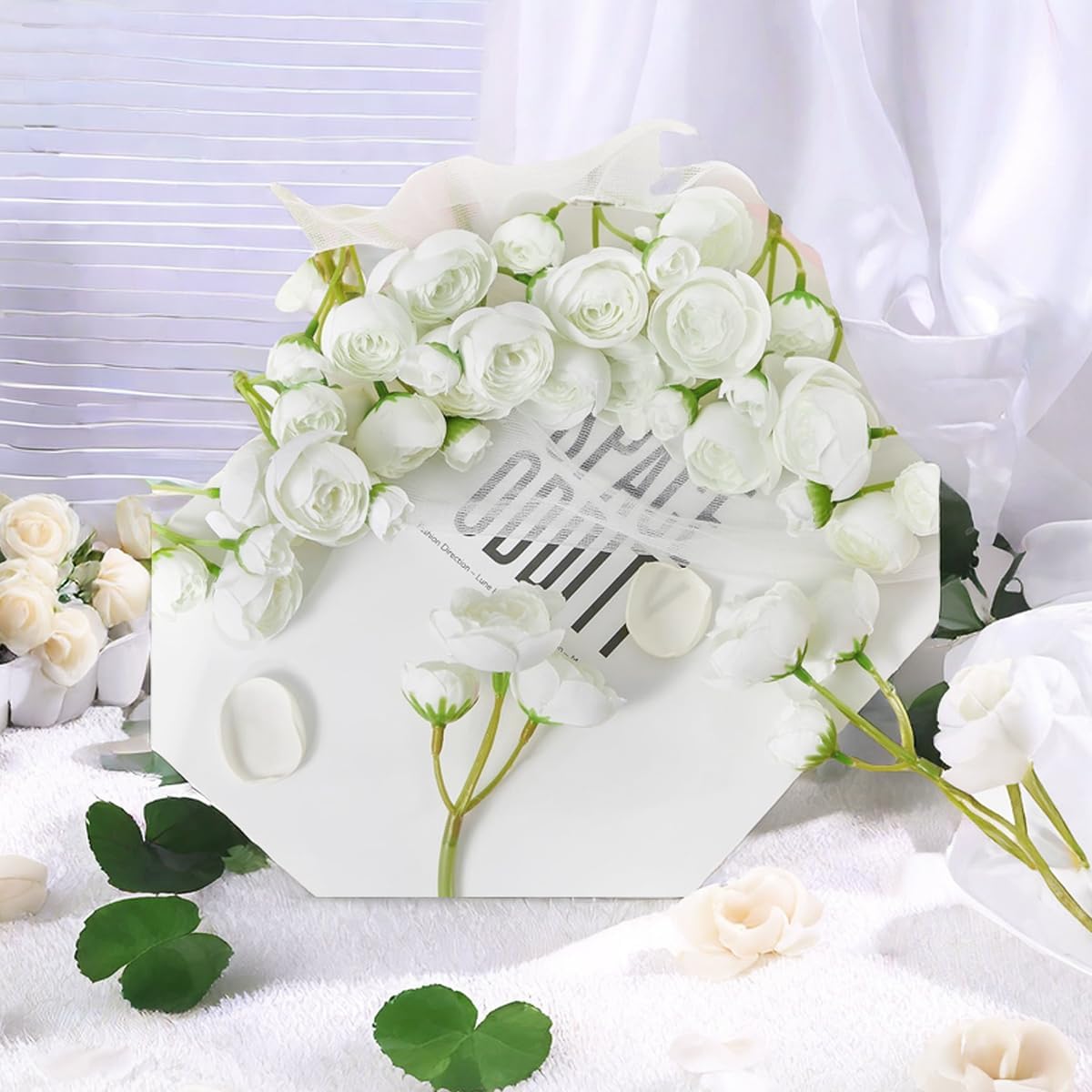 18-Piece White Artificial Ranunculus Flowers – Faux Silk Mini Flowers for DIY Bouquets, Wedding Centerpieces, Bridal Shower & Holiday Decorations