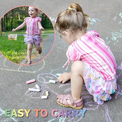 Washable Sidewalk Chalk Set- 52 Pieces 7 Colors Jumbo Chalk For Kid and Adult, Paint on Classroom Chalkboard or Outdoor Playground, Good Gift for Party