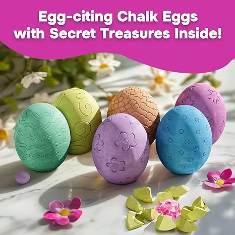 6ct Surprise Inside Sidewalk Chalk Eggs – Washable Outdoor Activity for Kids, Flat Bottom Design Egg Chalk, Surprise Toys Chalk Set for Kids Play Set