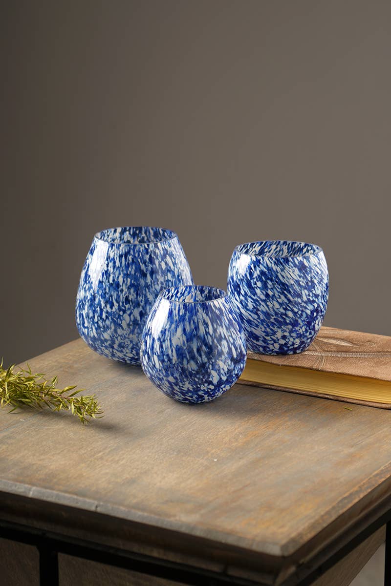 WHITE &#x26; BLUE SPLUTTER GLASS PGA VOTIVE
