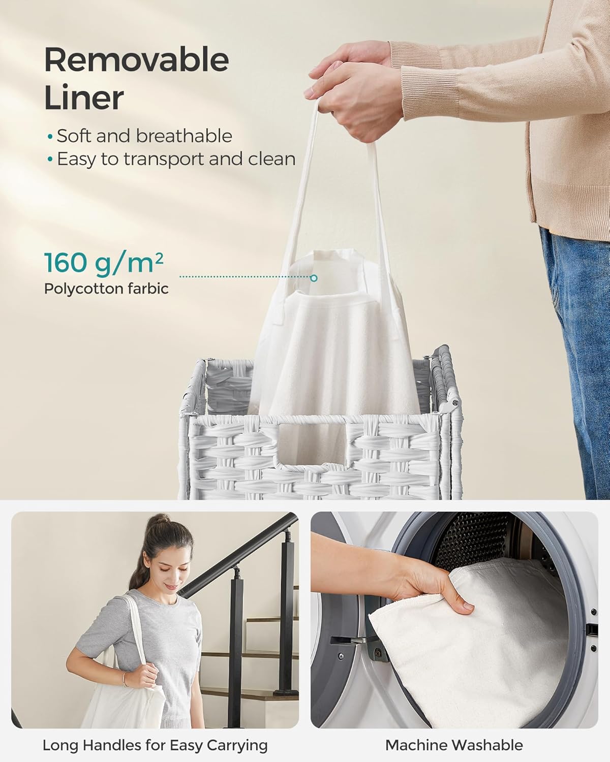 Laundry Hamper with Lid, 23.8 Gallon (90 L) Synthetic Rattan Clothes Laundry Basket with Lid and Handles, Foldable, Removable Liner