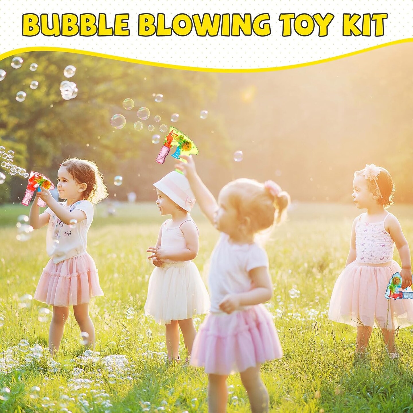 Light up Bubble Guns LED Bubble Blower with Solution Shooter Gun with Lights Blowing Kit(4 Colors,32 Set)