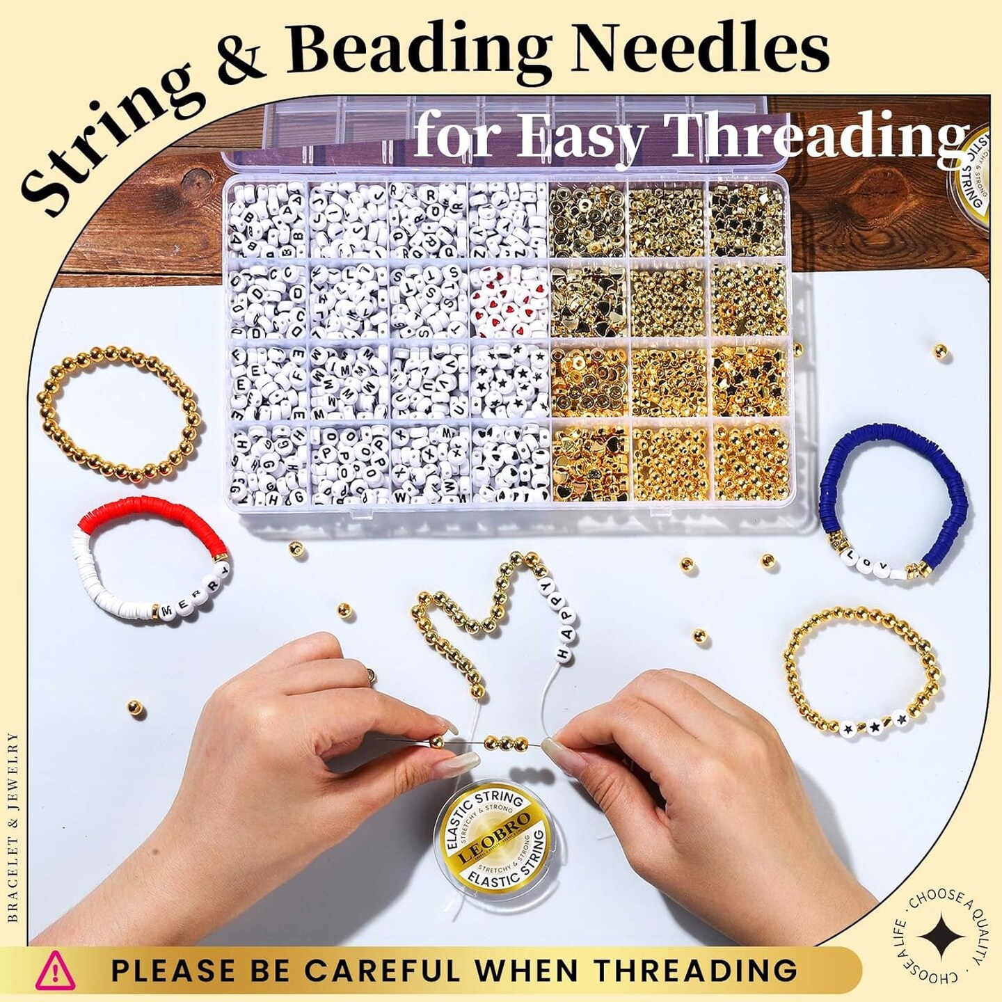 Letter Beads Kit - Alphabet Beads for Friendship Bracelets, Gold Beads Included, Bracelet Making Kit