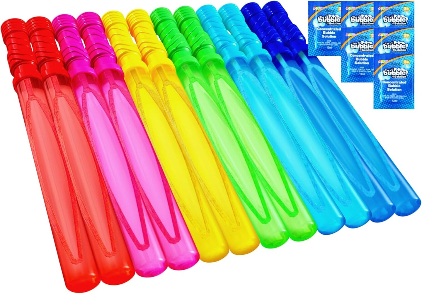 14.6’’ Big Bubble Wands for Kids, 1 Dozen Bubble Wand Bulk with Refill Solution for Summer Toy Party