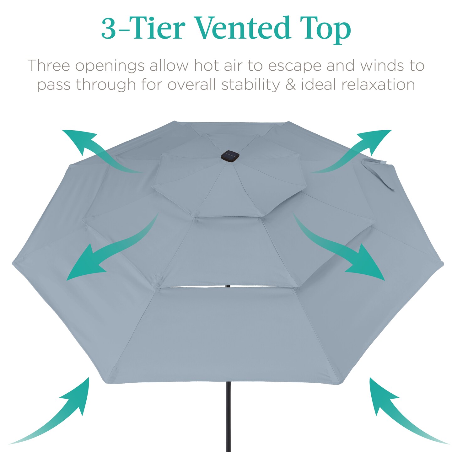 Best Choice Products 10ft 3-Tier Solar Patio Umbrella w/ 24 LED Lights, Tilt Adjustment, Easy Crank