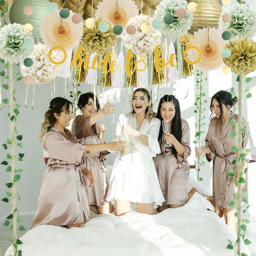 Bridal Shower Decorations Sage Green and Gold Bachelorette Party