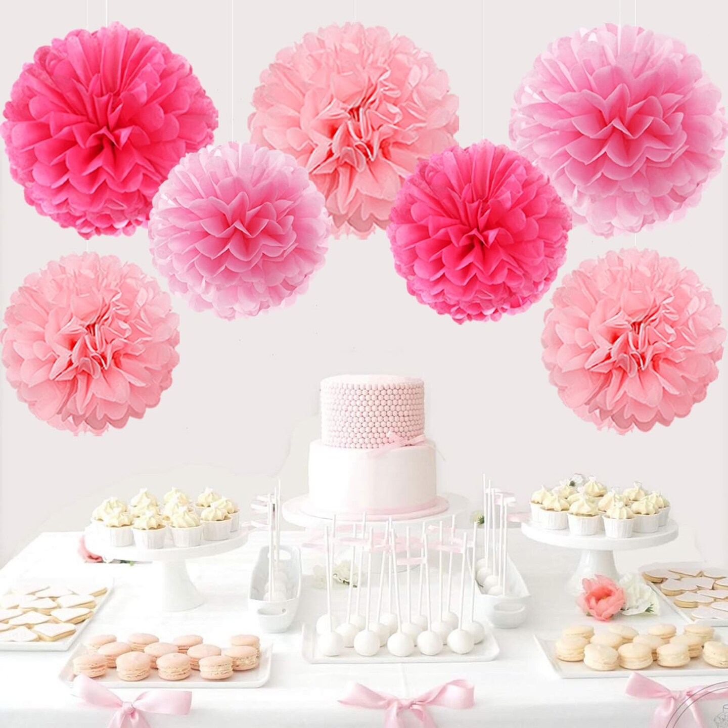 Tissue Pom Poms Honeycomb Balls Lanterns 15pcs Party Decorations(Pink)