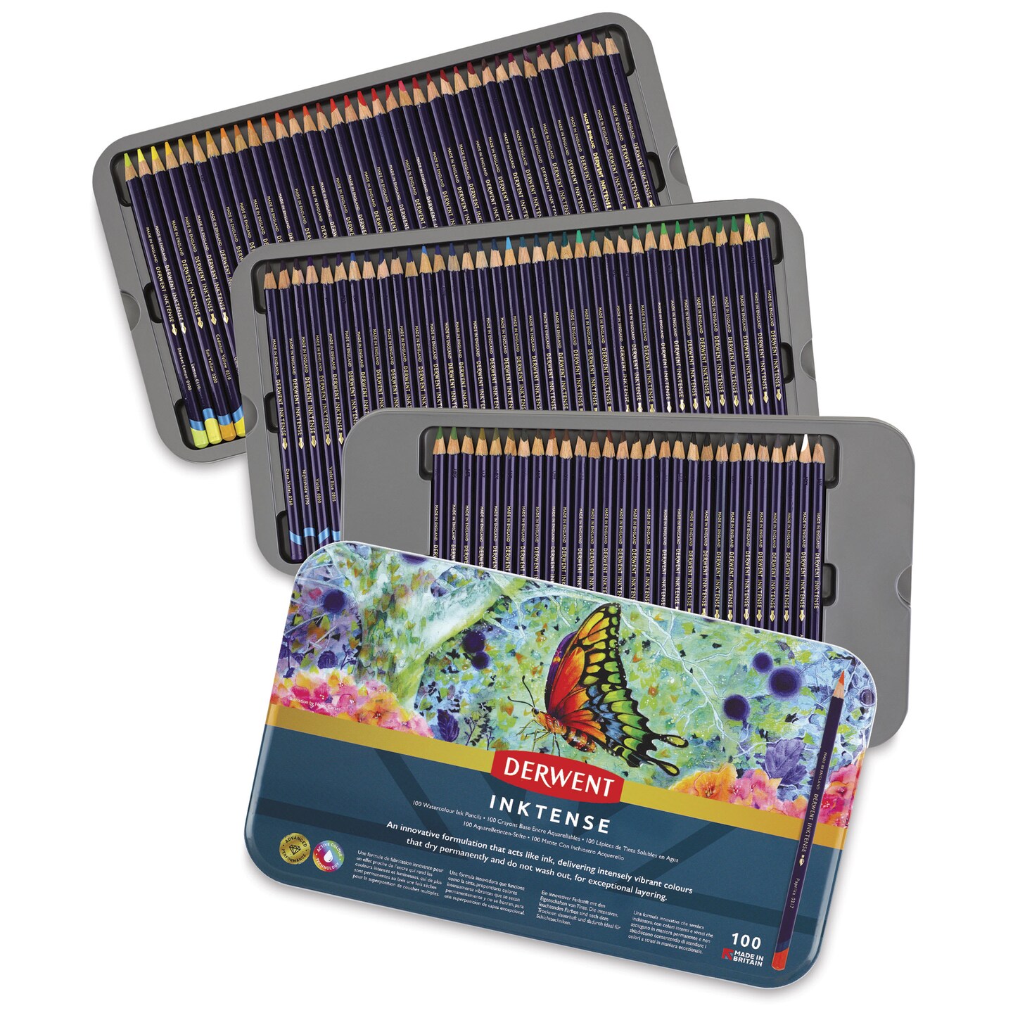 Derwent Inktense Pencils - Set of 100, Tin Box, Assorted Colors