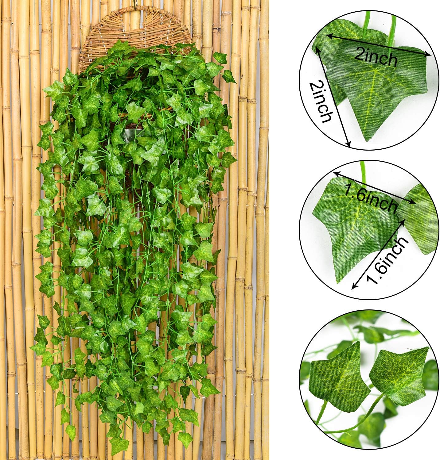 Artificial Ivy Garland 84ft 12 Strands Hanging Vine Green Leaf Wall Decor