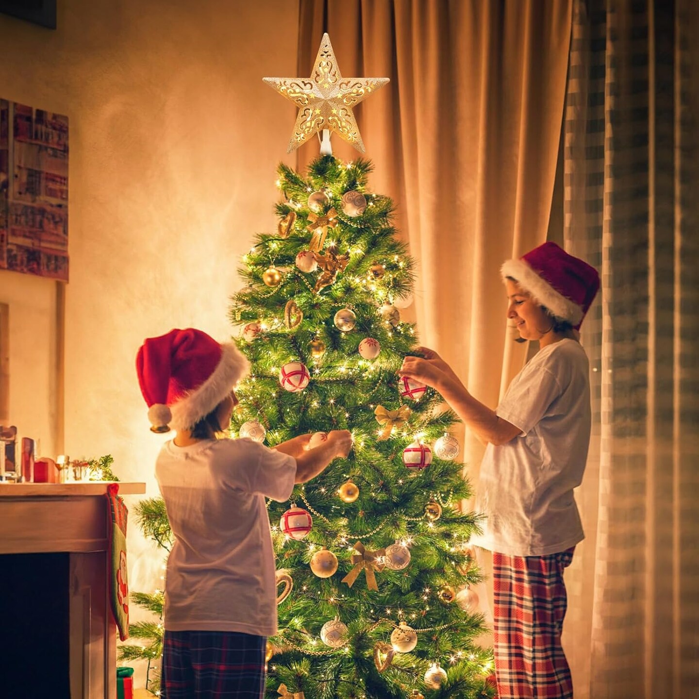 Christmas Star Tree Topper Lighted 8(Hollow Gold Star)