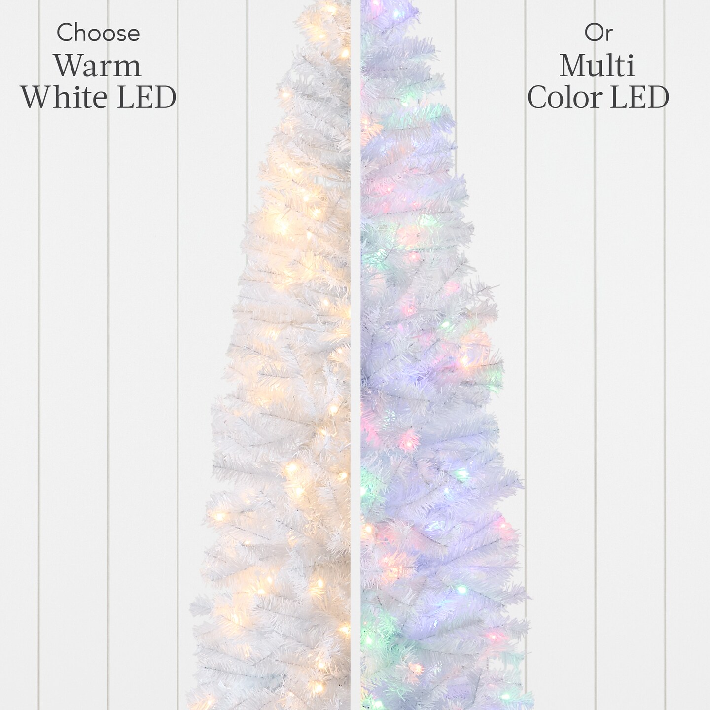 Best Choice Products Pre-Lit White Pencil Christmas Tree w/ Foldable Base, 2-in-1 Multicolor Lights