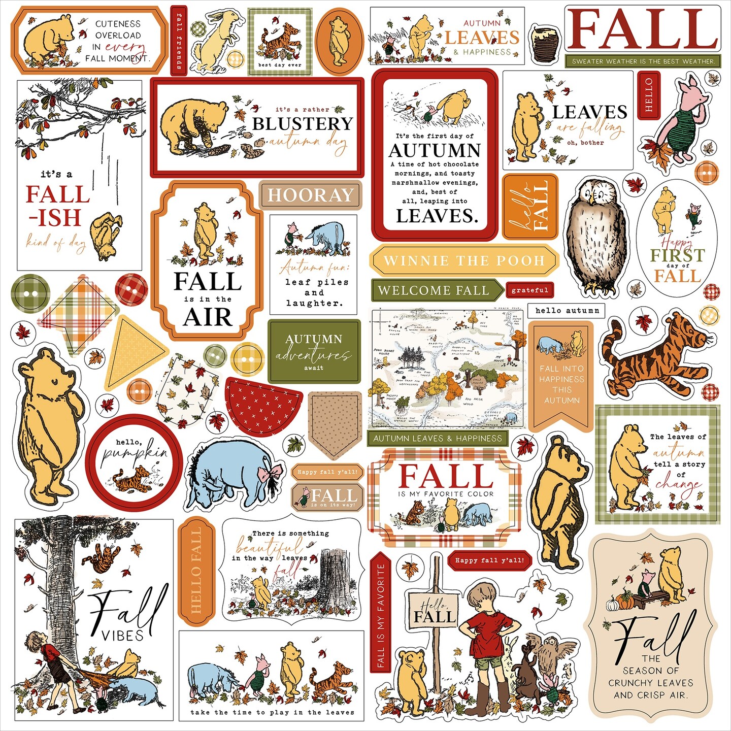 Winnie The Pooh Autumn Cardstock Stickers 12&#x22;X12&#x22;-Elements