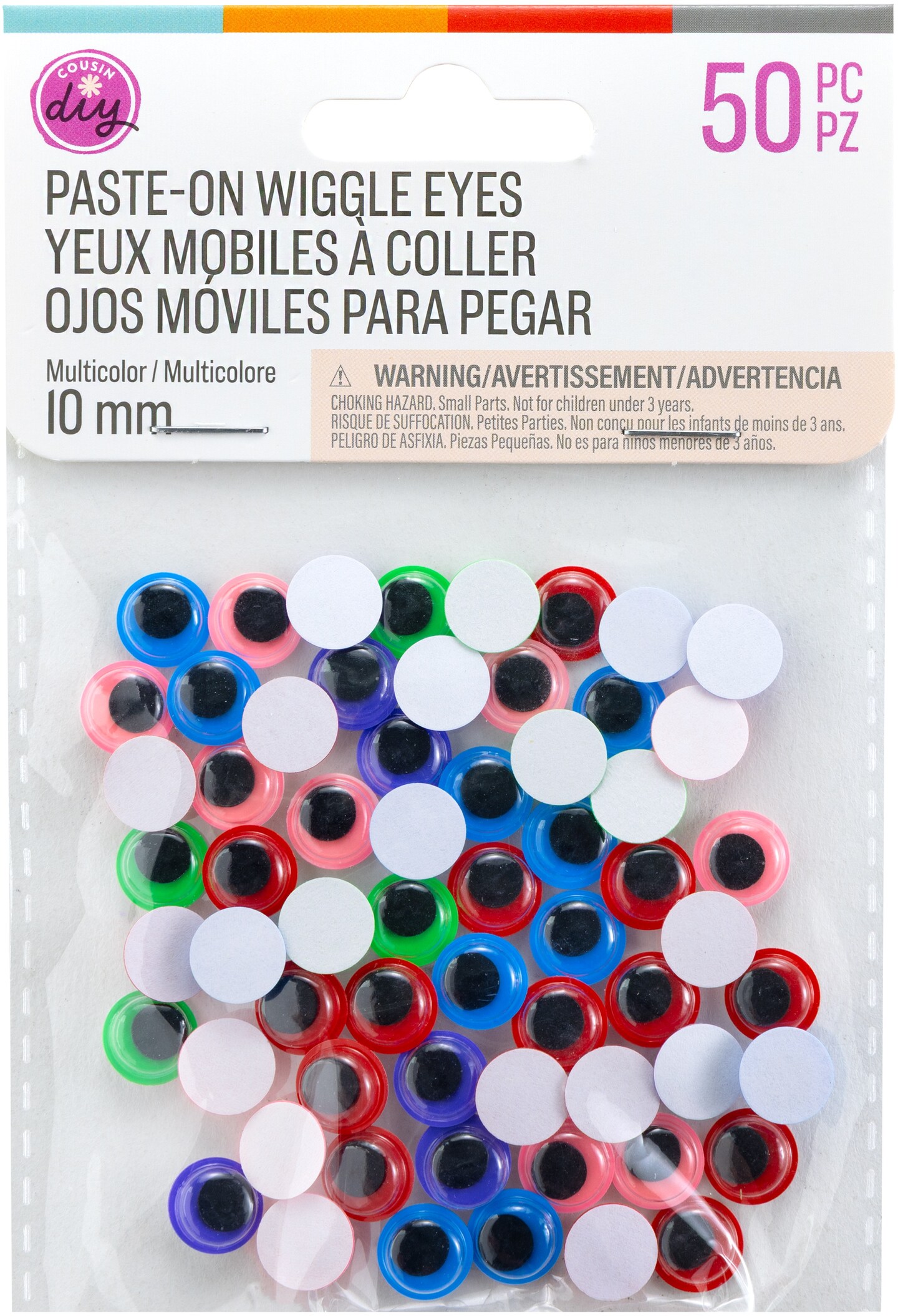 CousinDIY Paste-On Wiggle Eyes 10mm 50/Pkg-Multi-Colored
