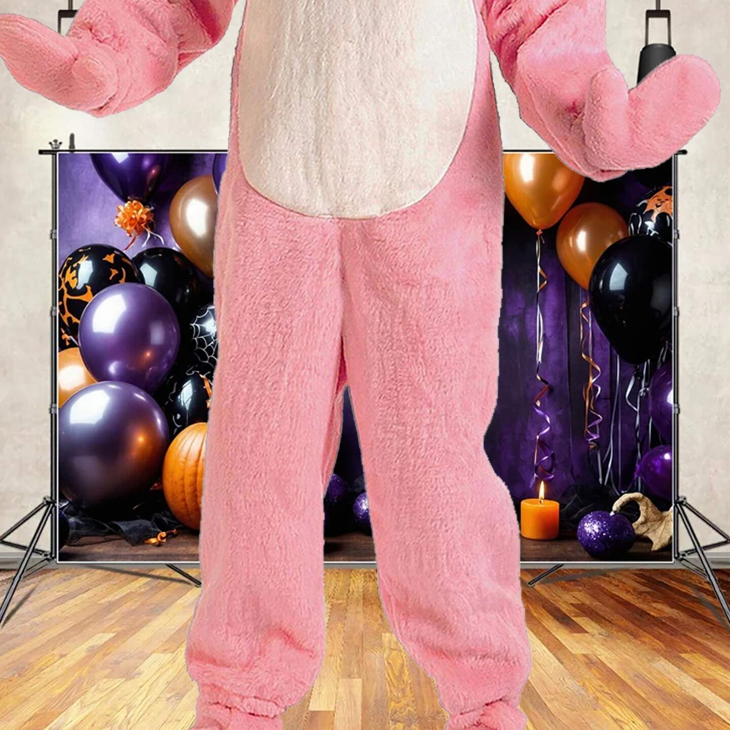 Adult Bunny Suit with Hood Plush Full Body Pink and White with