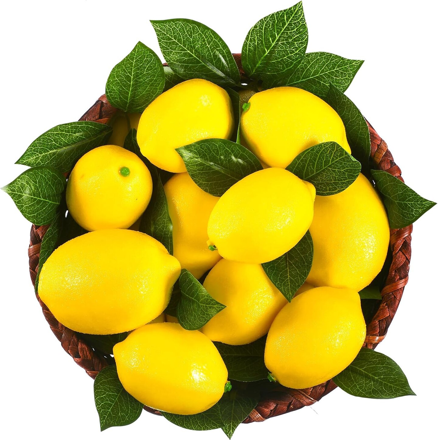 48 Pack Fake Lemons Artificial Fruits with Leaves Summer Decorations