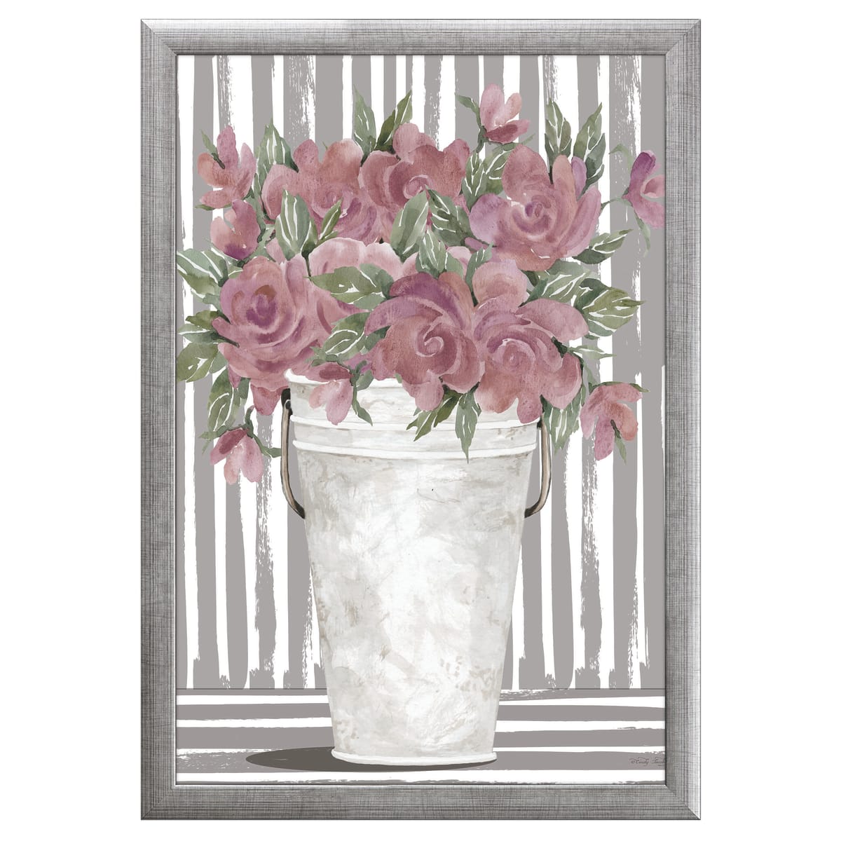 12" x 16" Pink Posies II Framed Wall Art, Contemporary Nature Home Décor, Glass Facing and Hanging Hardware Included