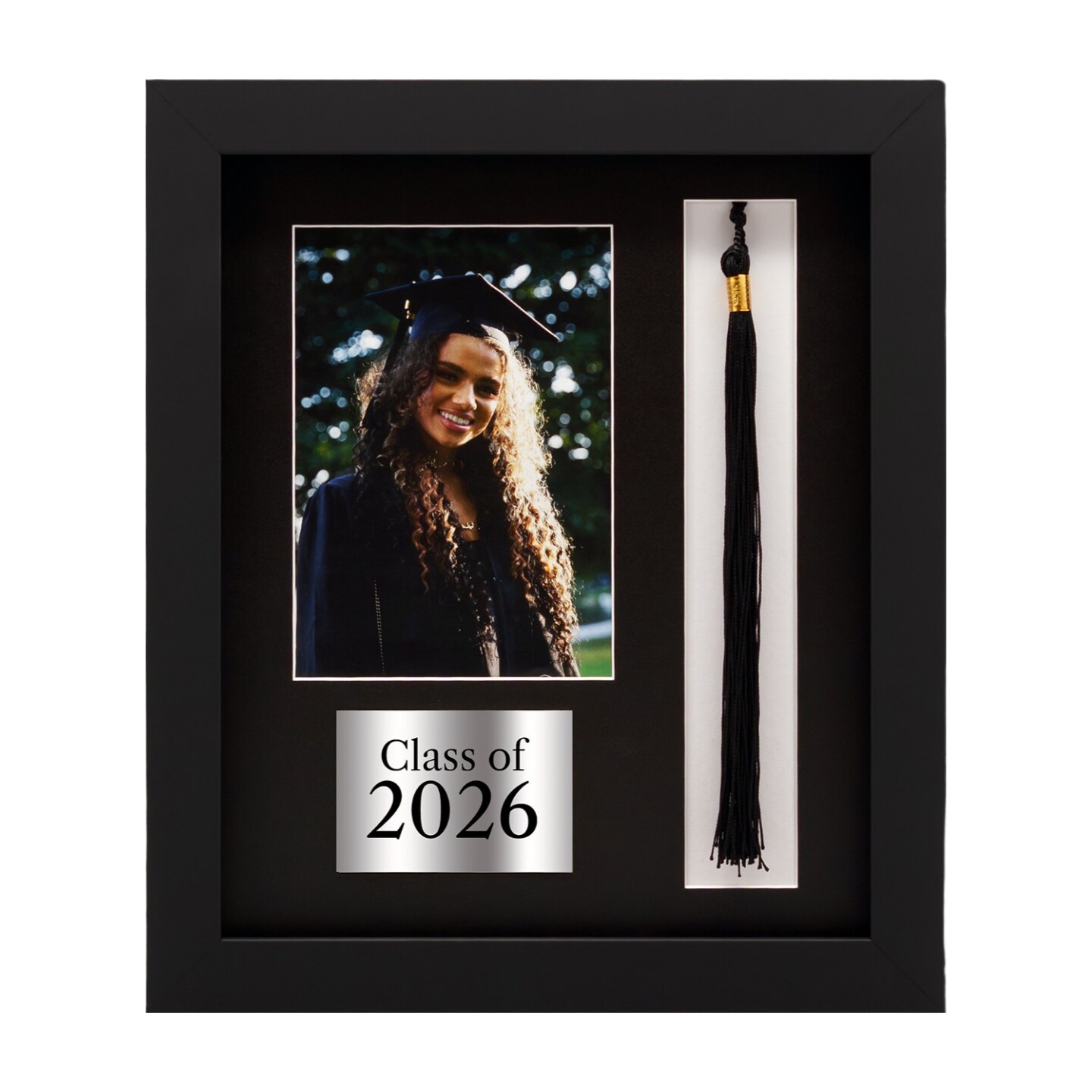 Framerly - 5"w x 7"h Tassel & Photo Frame Class of 2026 - Silver - Eco-Friendly Black Matte Moulding