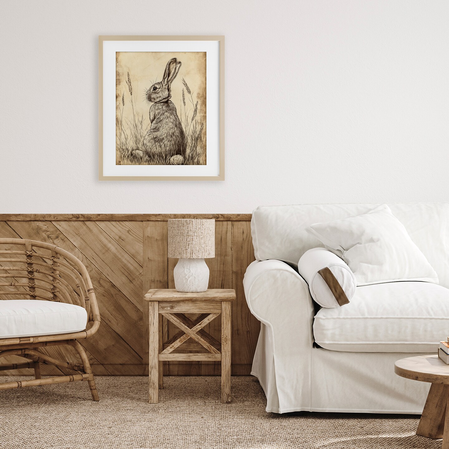 Stupell Industries Vintage Aged Bunny Portrait Framed Print Under Glass, design by Petal Prints Design