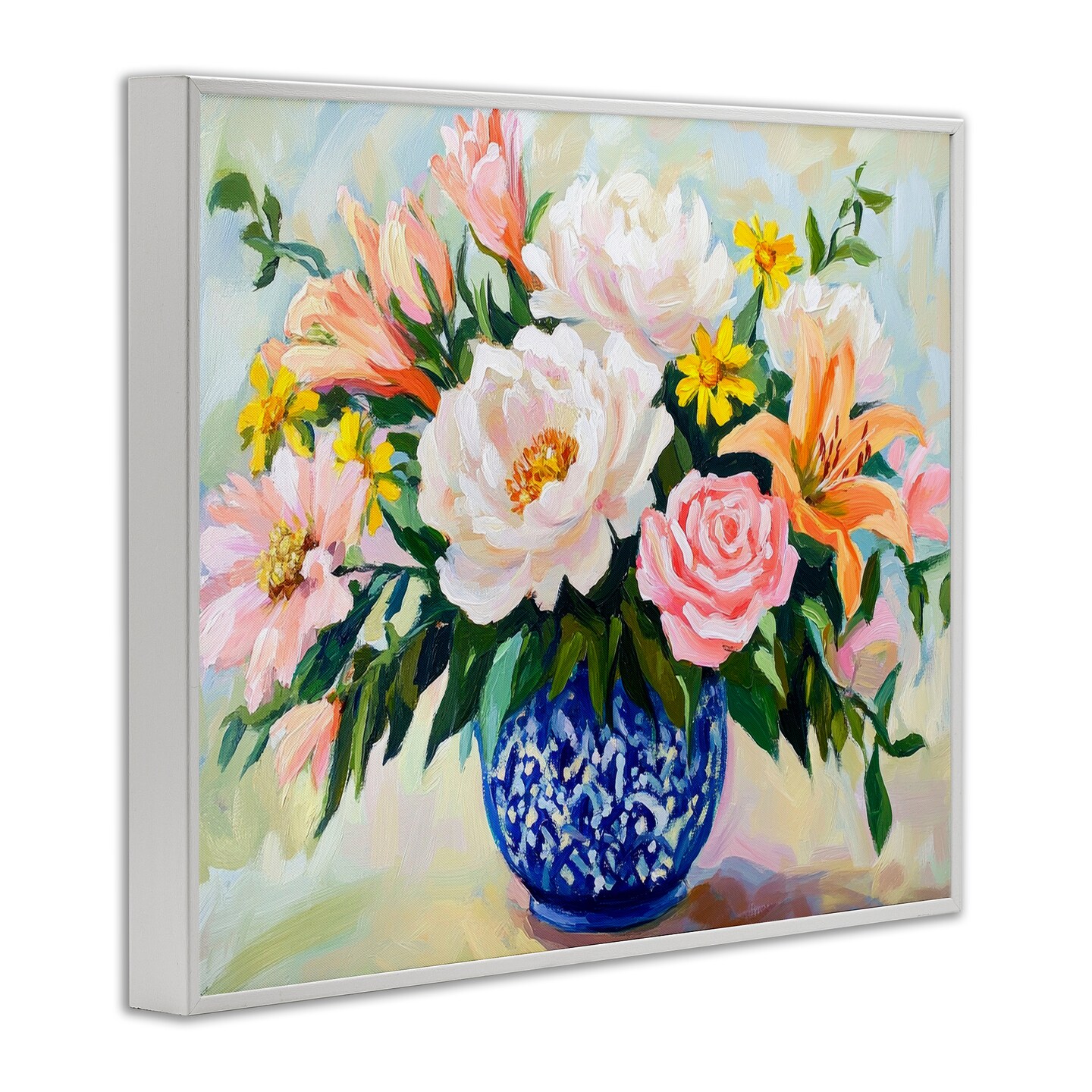 Stupell Industries Indigo Chinoiserie with Assorted Flowers Framed Giclee, design by Petal Prints Design
