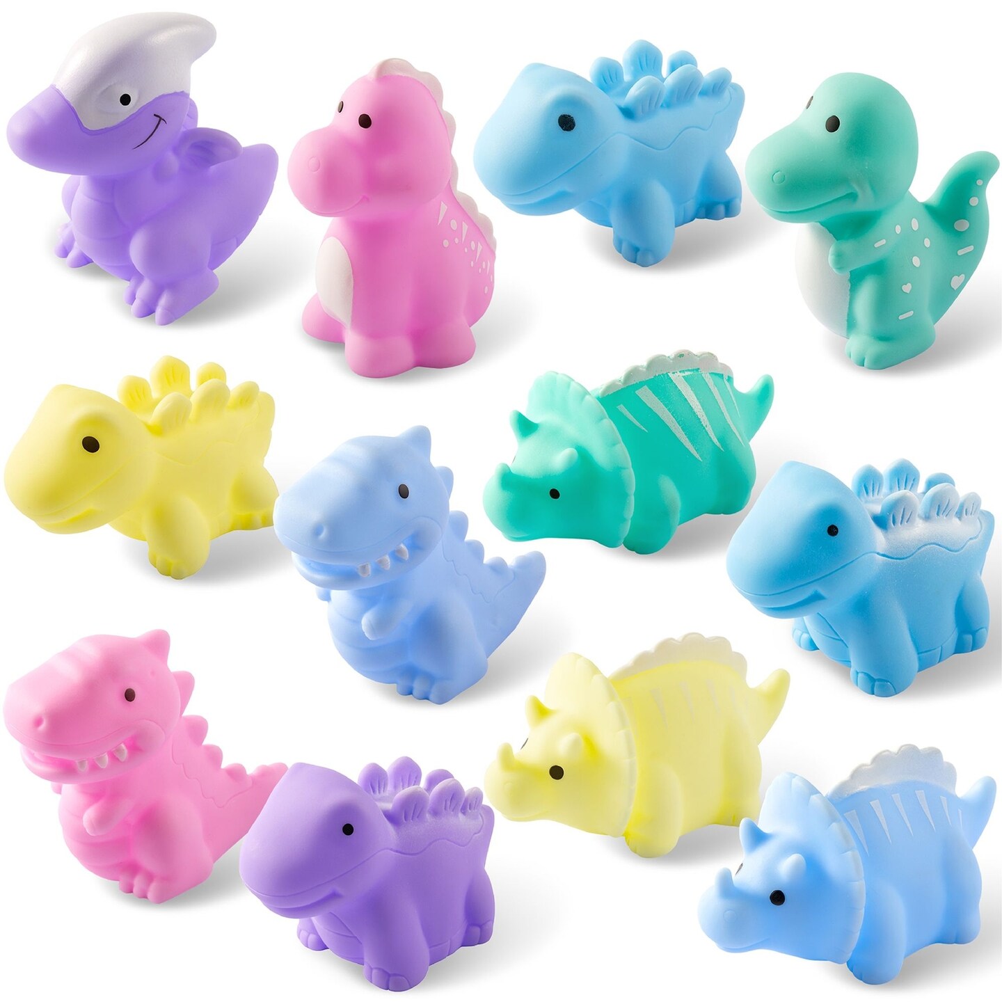 Maplefield 12-Pack No Hole Dinosaur Bath Toys for Kids 2-4 Easy-to-Clean - Cute Pastel Color - Makes Bath Time Enjoyable - Helps Develop Motor Skills - 5 Different Species