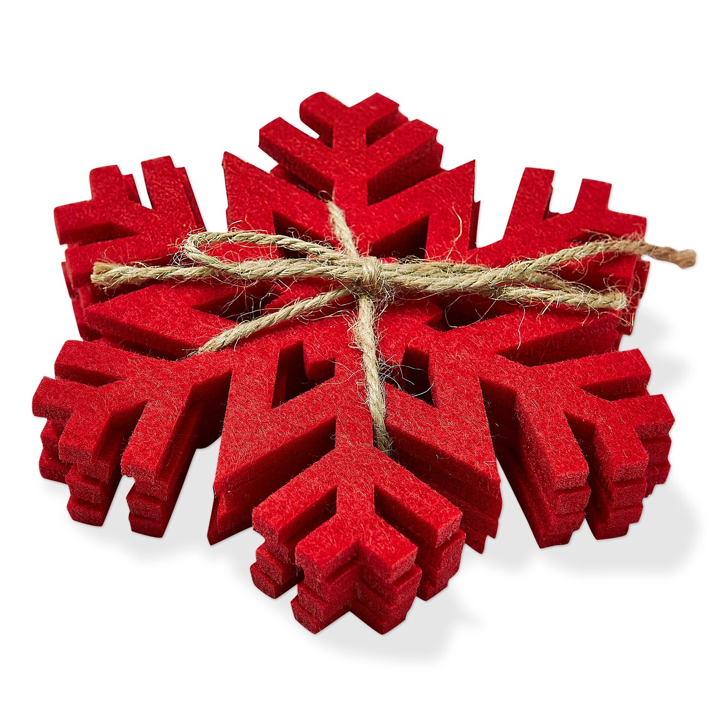 Snowflake Coaster Set of 4 - Winter Christmas Coasters for Bar - Red Polyester - 4.5" x 4.25" x 0.02" - Spot Clean