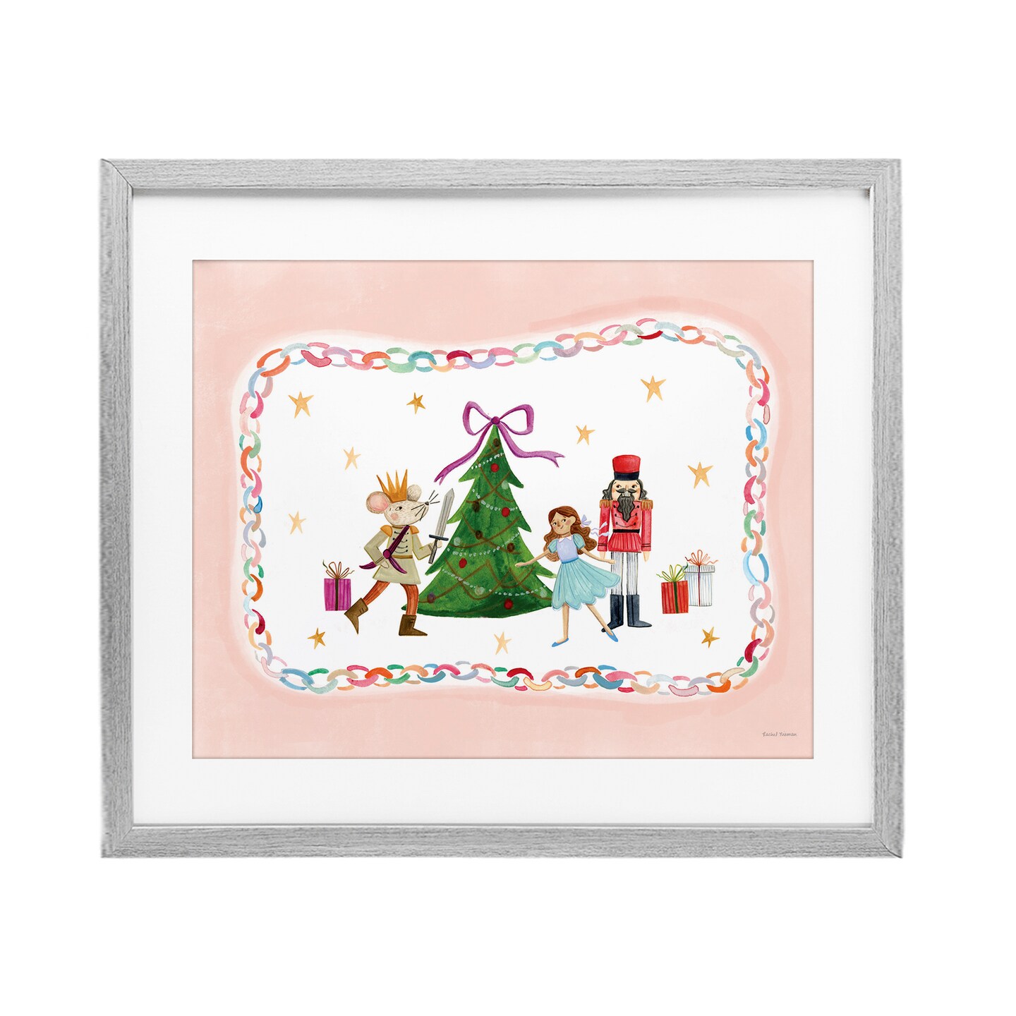 Stupell Industries Festive Characters & Christmas Tree Framed Print Under Glass, design by Rachel Nieman