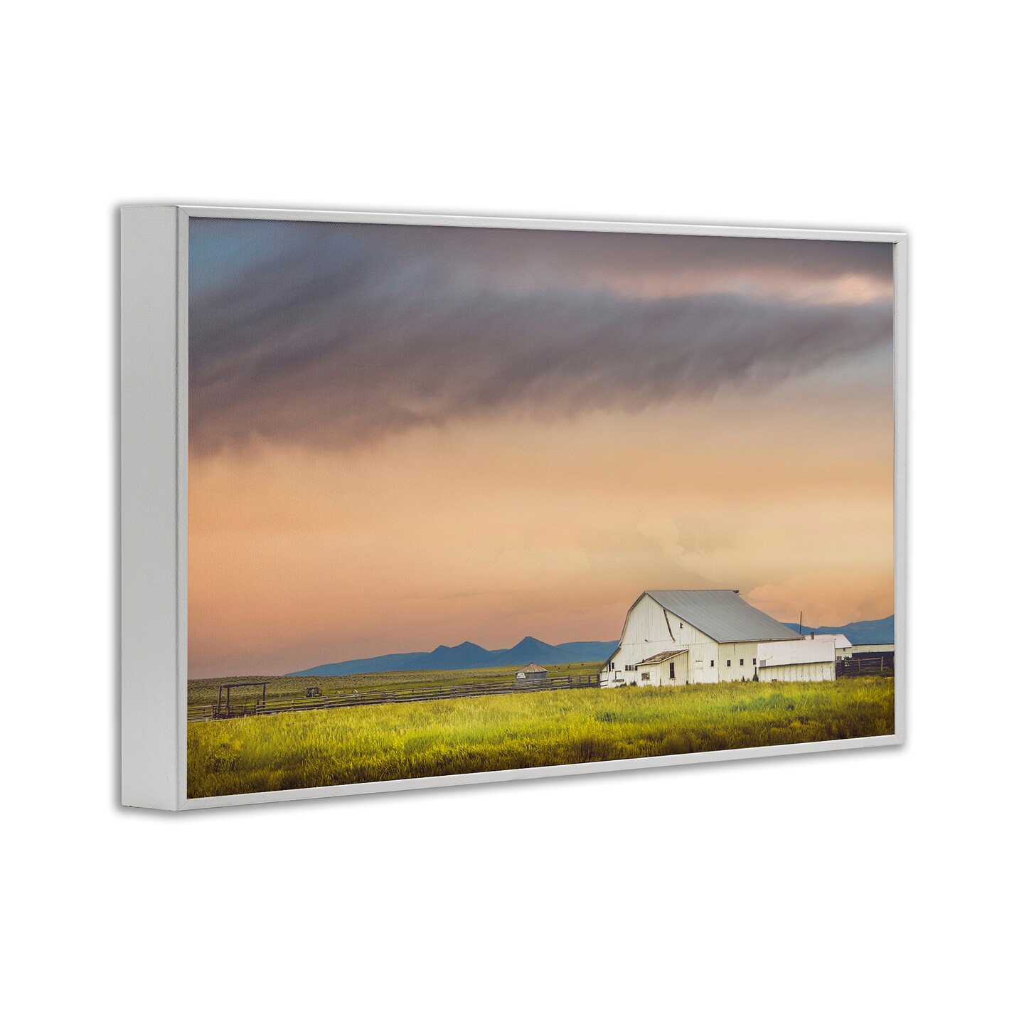 Stupell Industries Vintage White Barn at Sunrise Framed Giclee, design by Annie Bailey Art