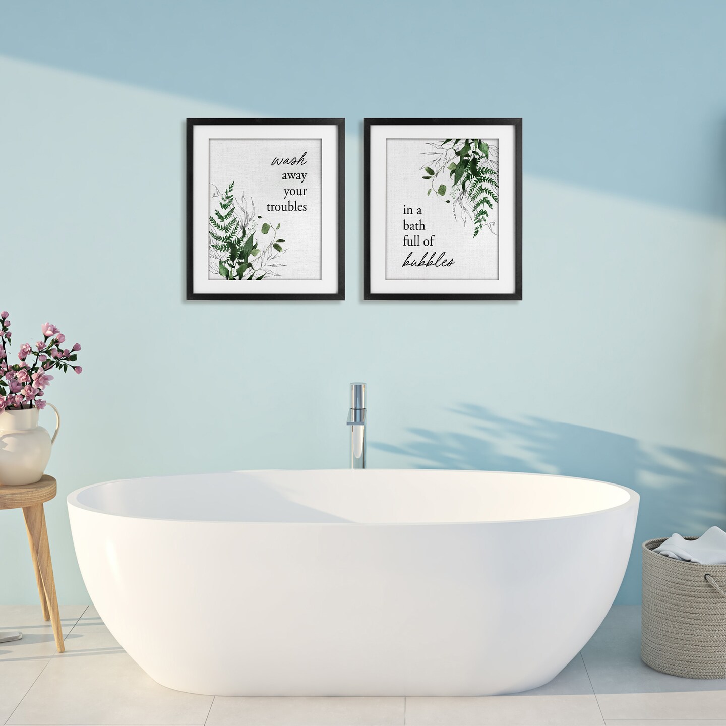 Stupell Industries Bubble Bath with Forest Foliage 2pc Framed Print Under Glass Set, design by Lettered and Lined
