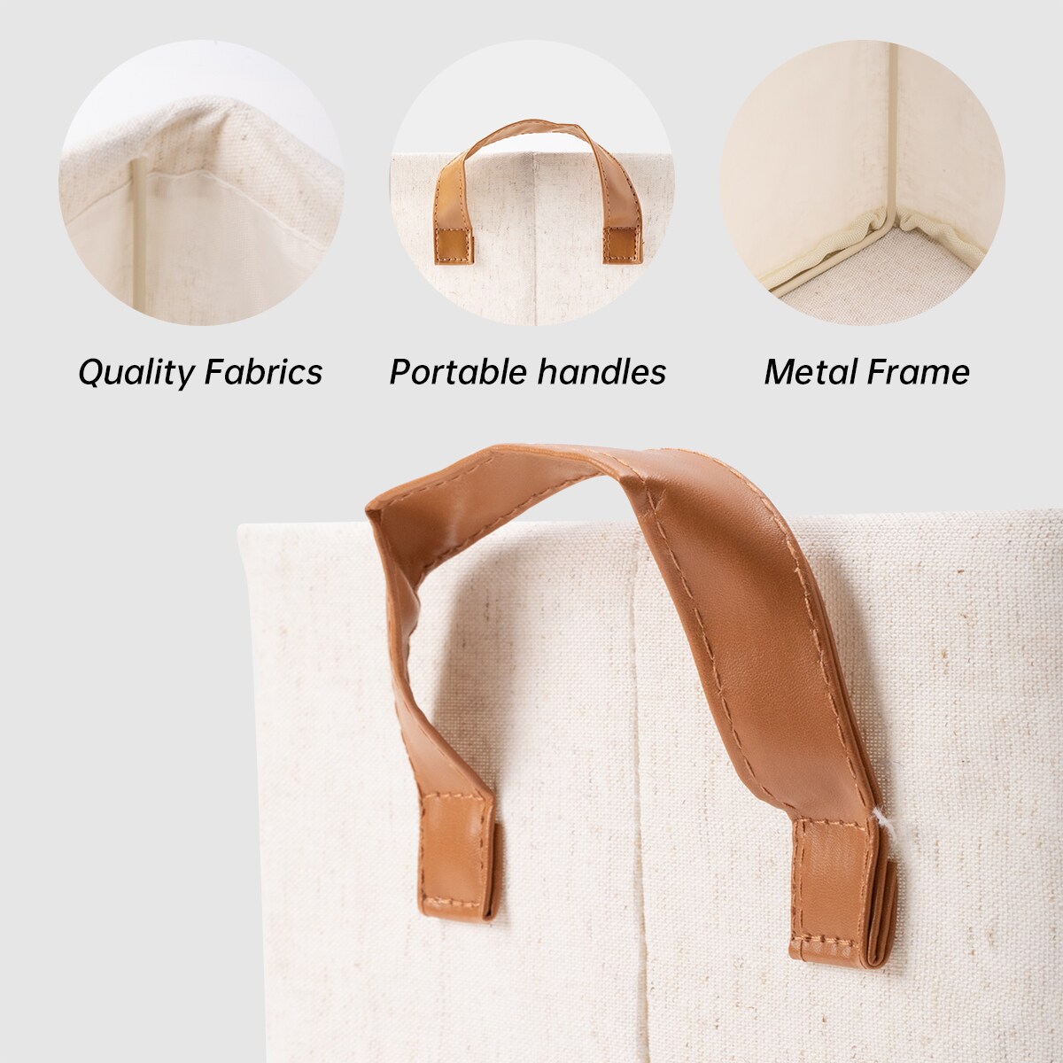 VUSIGN Non‑Woven Storage with Handle Medium Light Beige – 12.8″×10″×7.2″ Fabric Organizer Bin with Handles for Home & Closet (2-Pack)
