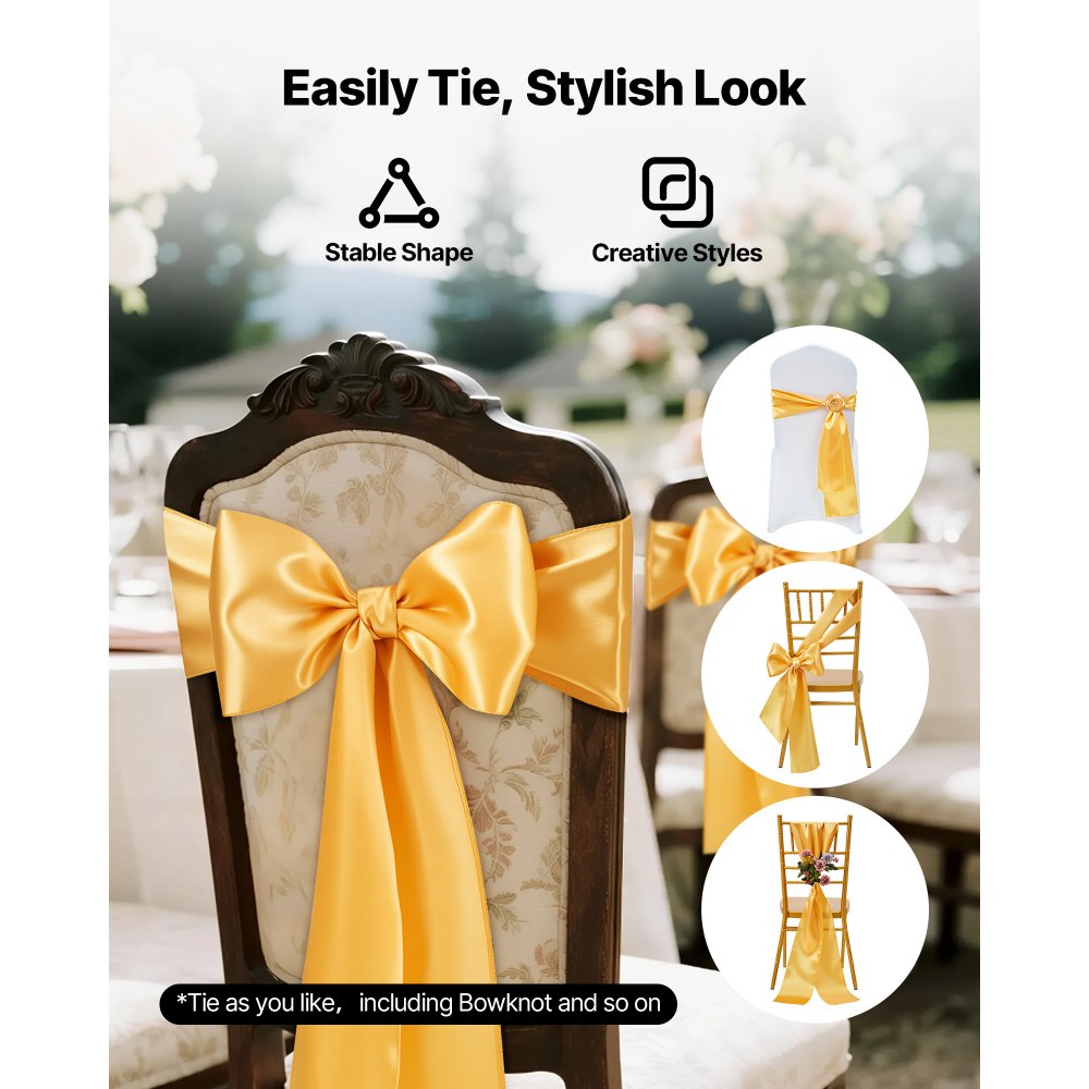 Satin Chair Sashes Wedding Chair Bows Bulk Pack Decorative Chair Ties for Banquet Party Event Chairs