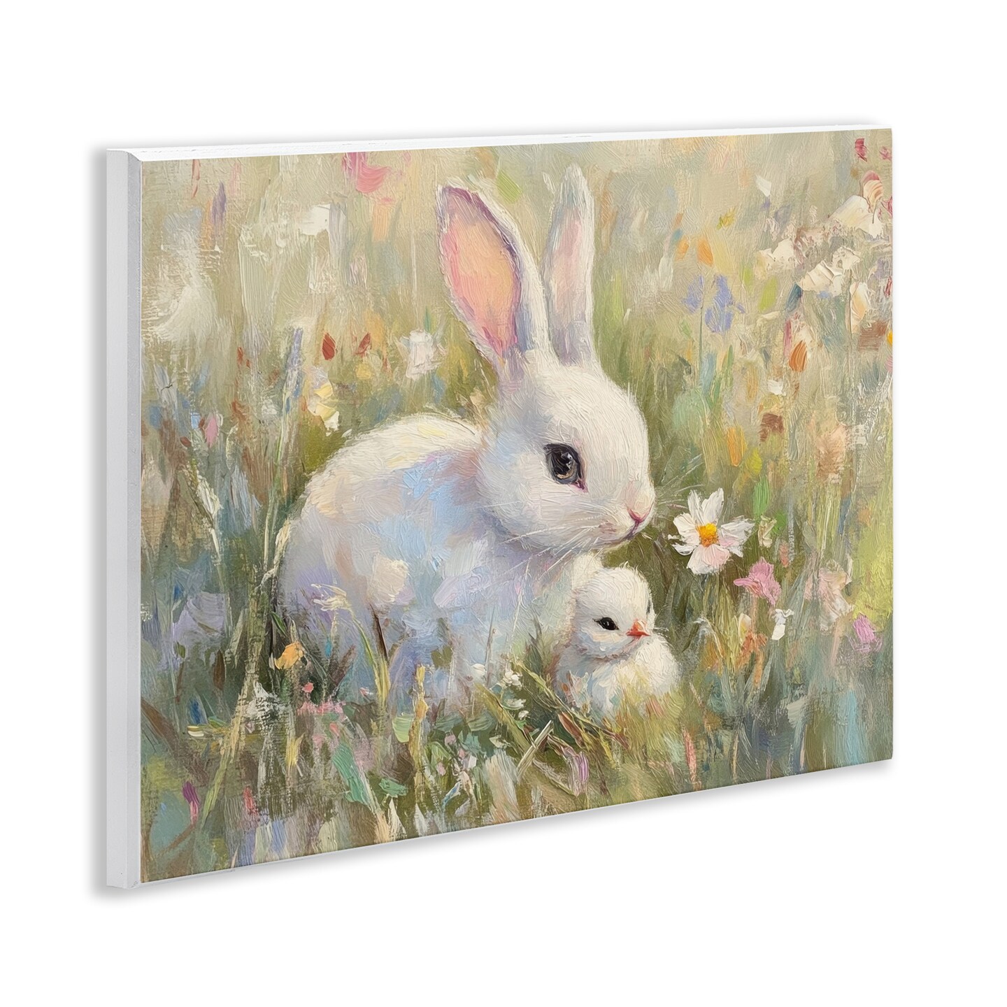 Stupell Industries White Rabbit Easter and Flowers Wall Plaque, design by Petal Prints Design