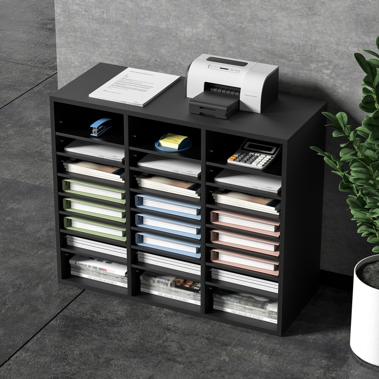 Wood Literature Organizer File Sorter with Removable Shelves Mailbox Slots for Office