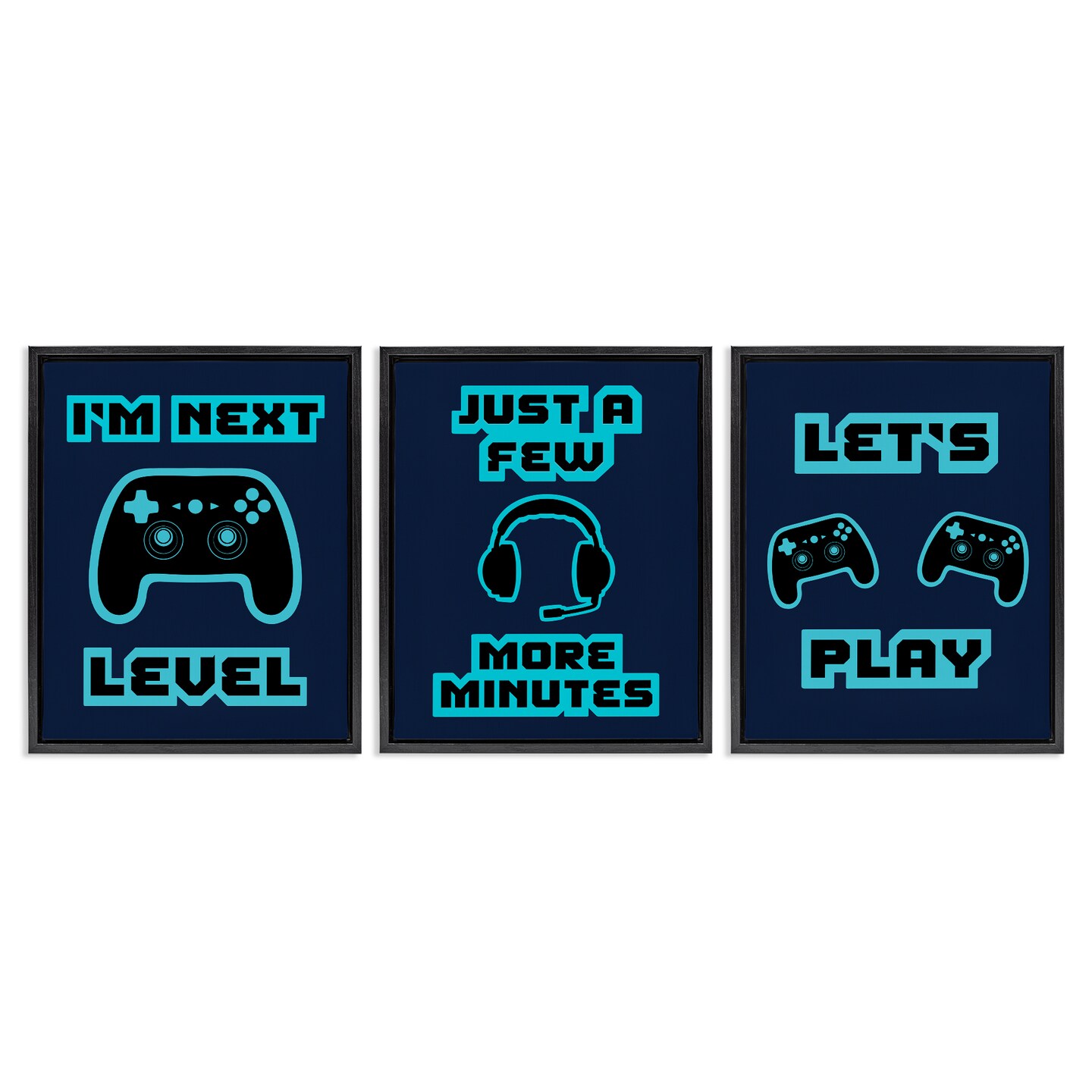 Stupell Industries Retro Blue Gaming Words 3pc Floating Frame Set, design by Marcus Prime