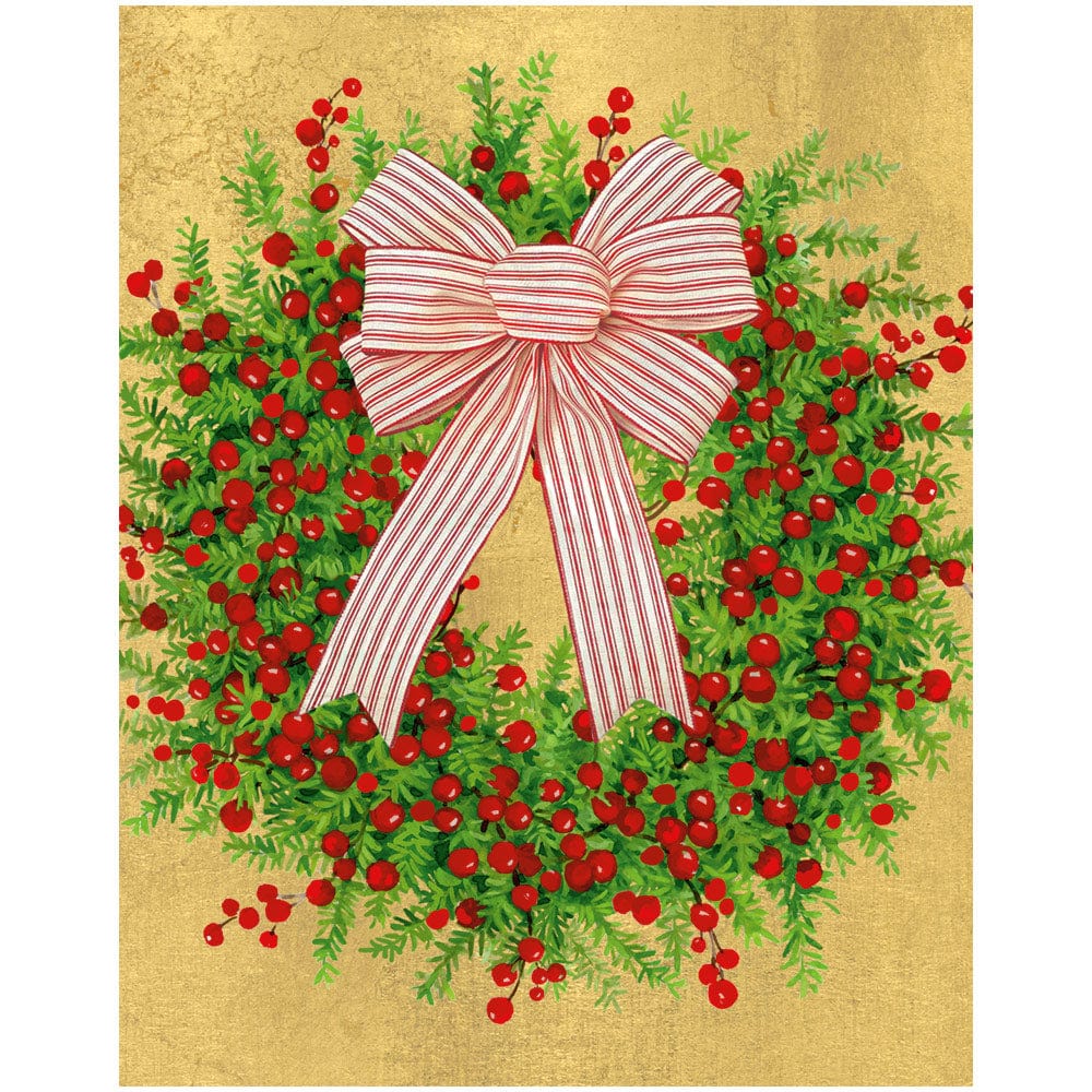 Greenery And Berry Wreath With Bow Boxed Christmas Cards
