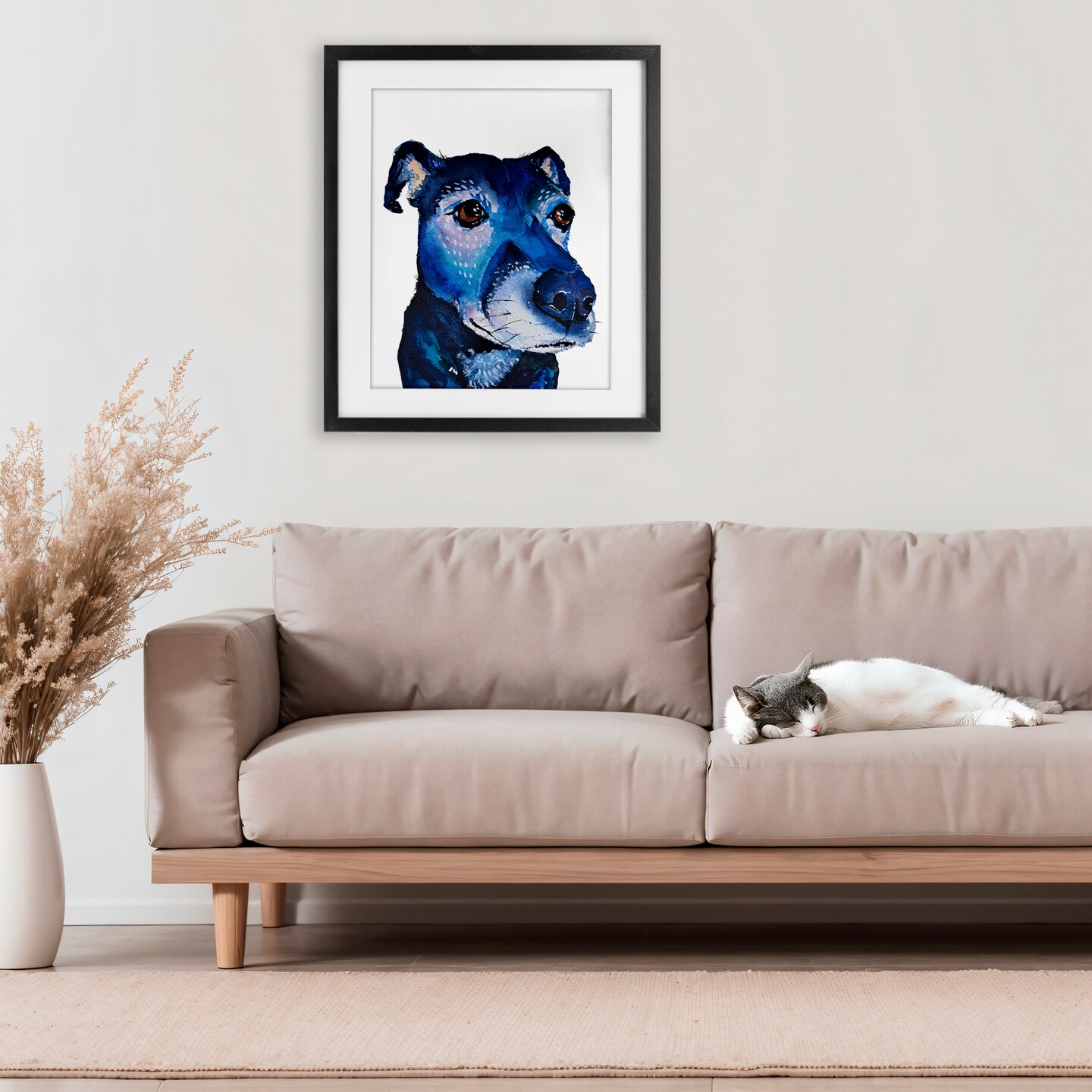 Stupell Industries Expressive Blue Dog Framed Print Under Glass, design by Tatiana Roberts