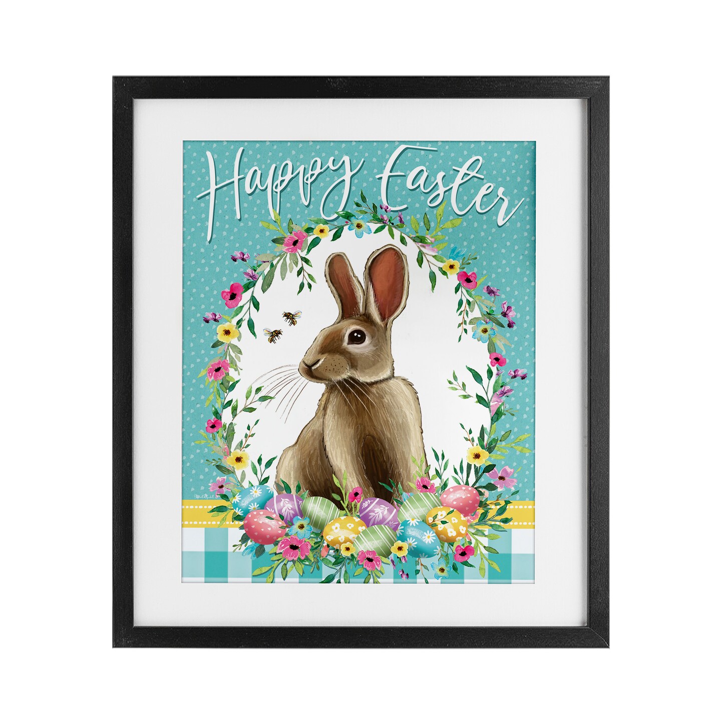 Stupell Industries Happy Easter Bunny Wreath Framed Print Under Glass, design by Elizabeth Tyndall